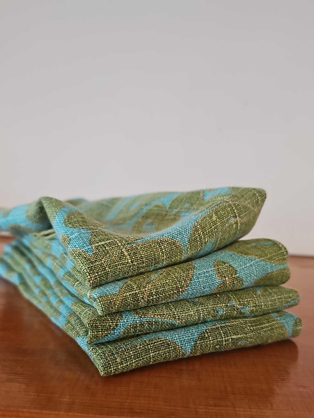 Blue and Avocado Damask Napkins- Set of 4